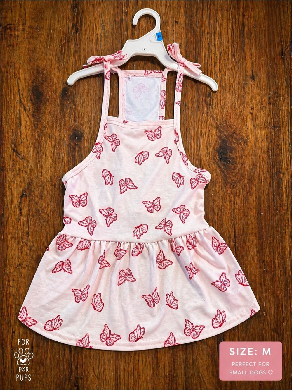 Medium Pink Butterfly Tie-Shoulder Dog Dress (HB)